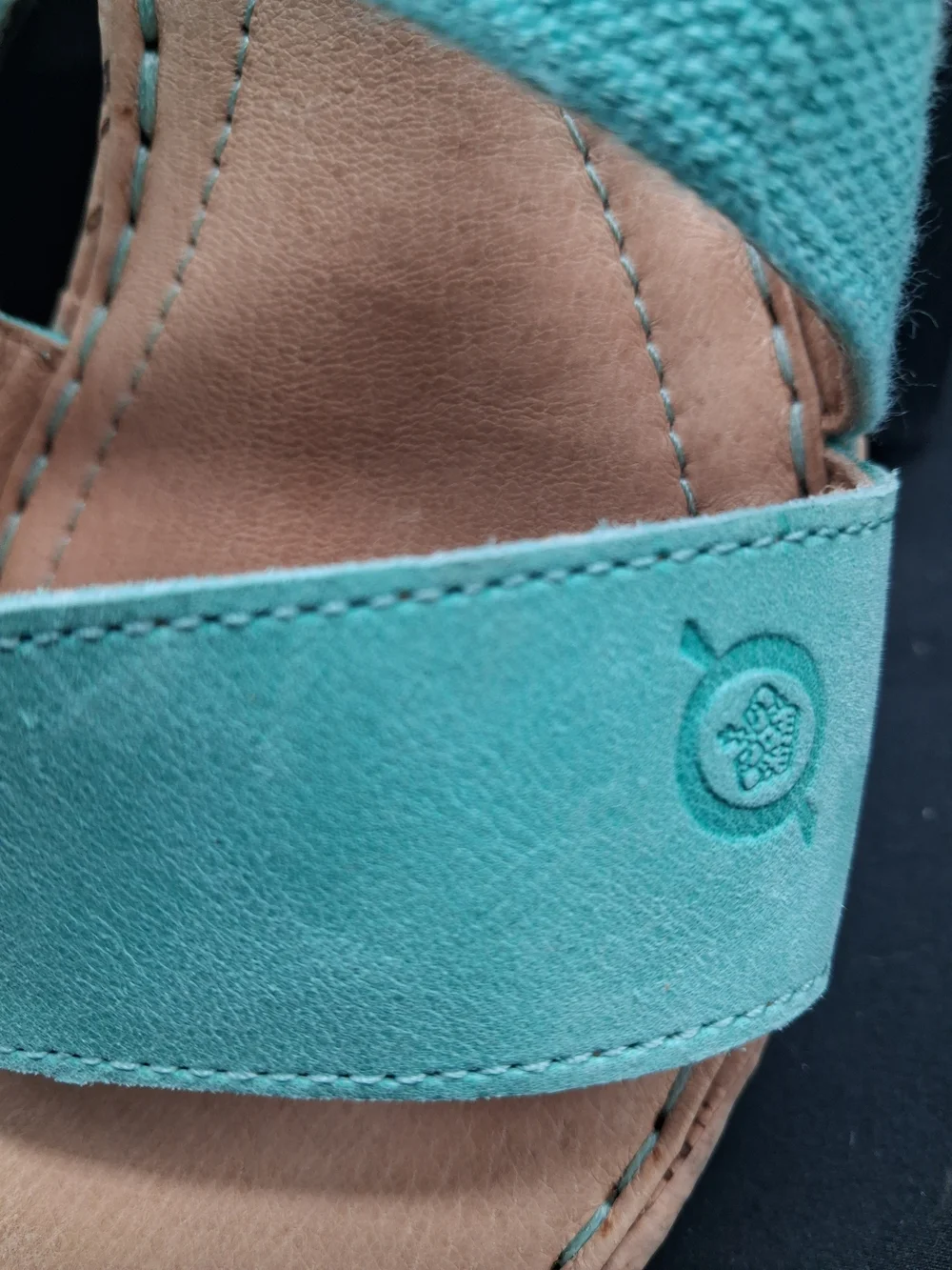 Born Teal Cross-Strap Women's Sandals. Leather And Canvas.  Beautiful Color